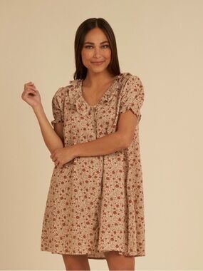 Rylee + Cru Cream Floral Ruffle Short Dress